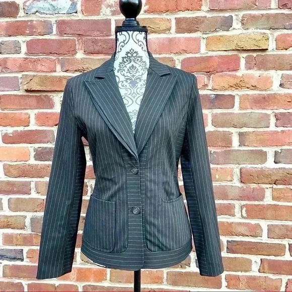SHIN CHOI Gray Pinstripe 2-Button Collared Blazer Jacket Size 4 - Picture 1 of 8